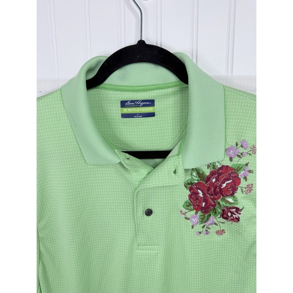 Ben Hogan Performance Polo Shirt L Green Custom Floral Embroidered Golf Shirt - Picture 10 of 16